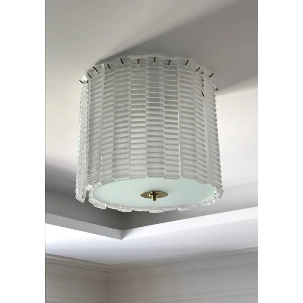 Custom Italian Textured Crystal Frosted Murano Glass Brass Round Flush Mount