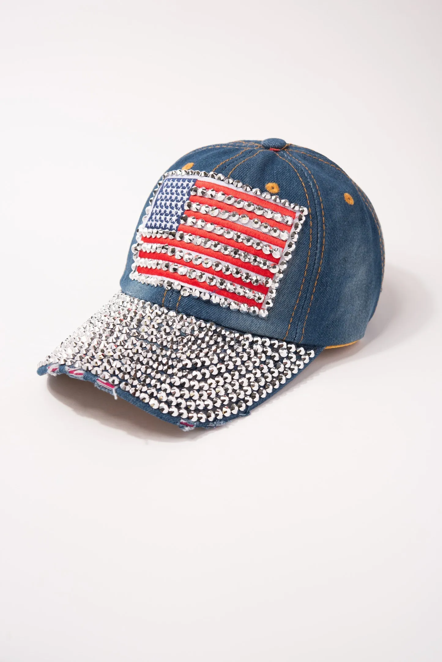 Denim Cap Bling USA Flag