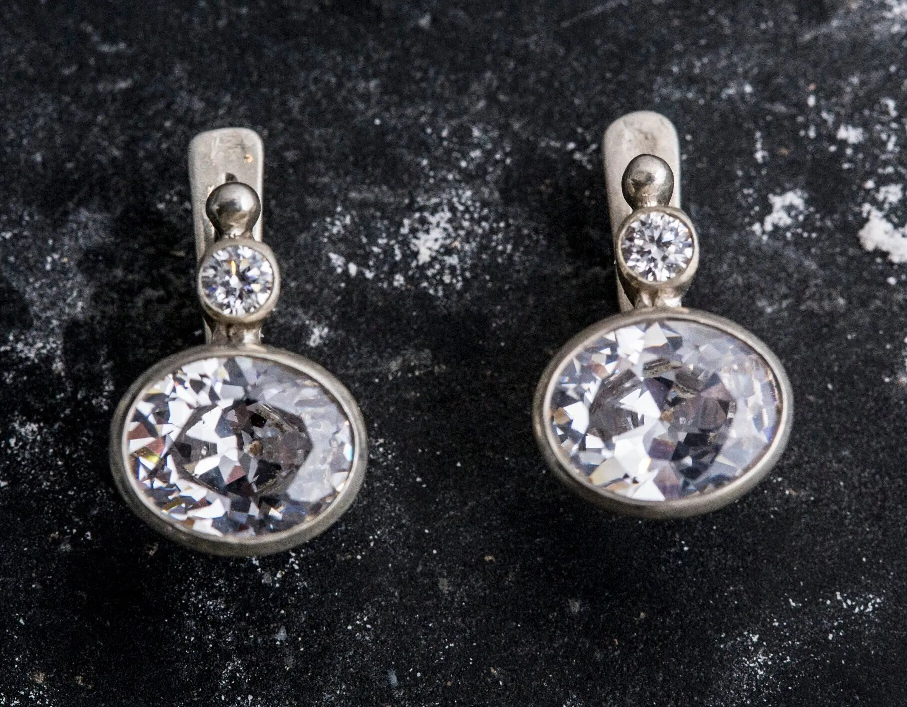 Diamond Drop Earrings - Silver Diamond Earrings - Silver Bridal Earrings