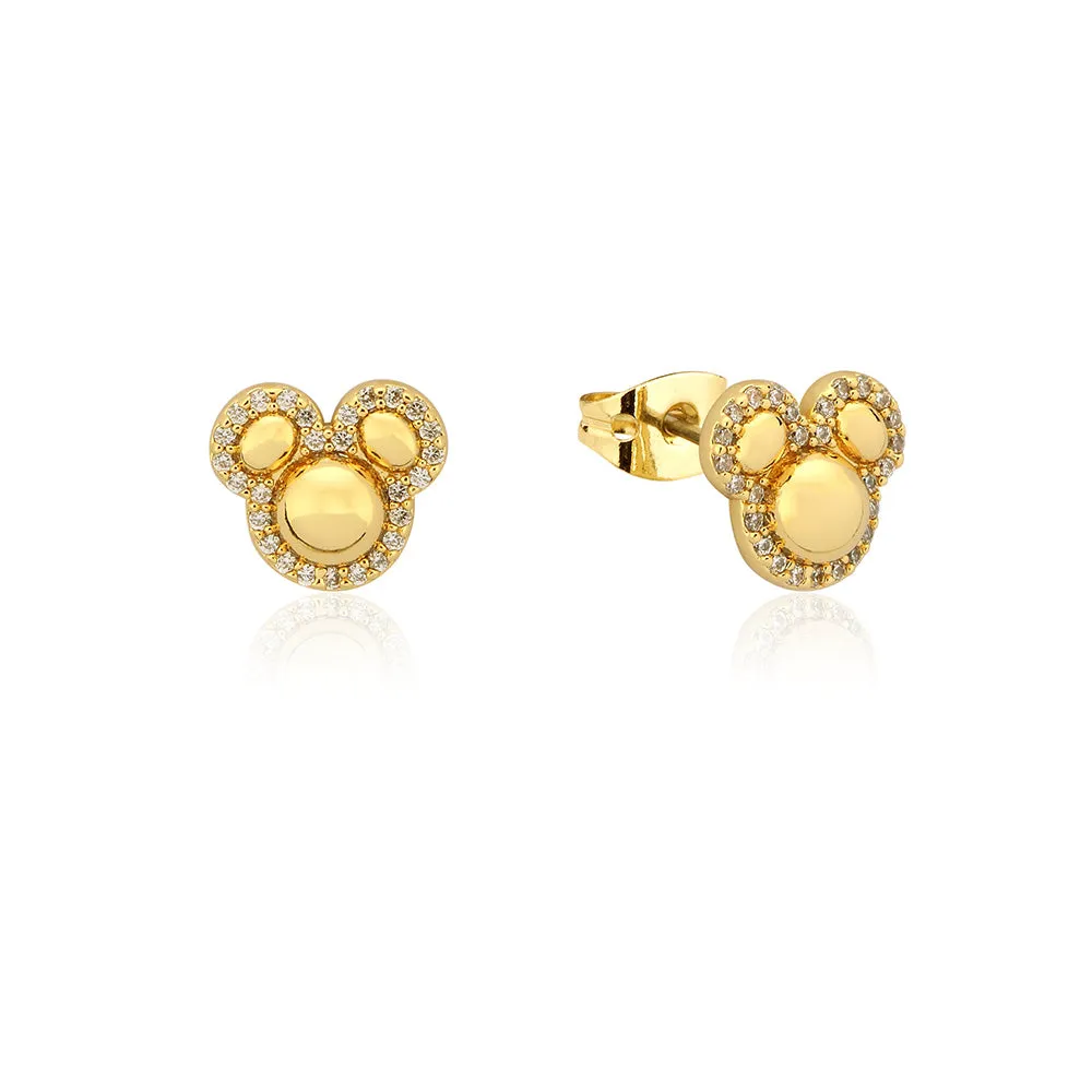 Disney Gold Plated Sterling Silver Mickey CZ Halo Stud Earrings