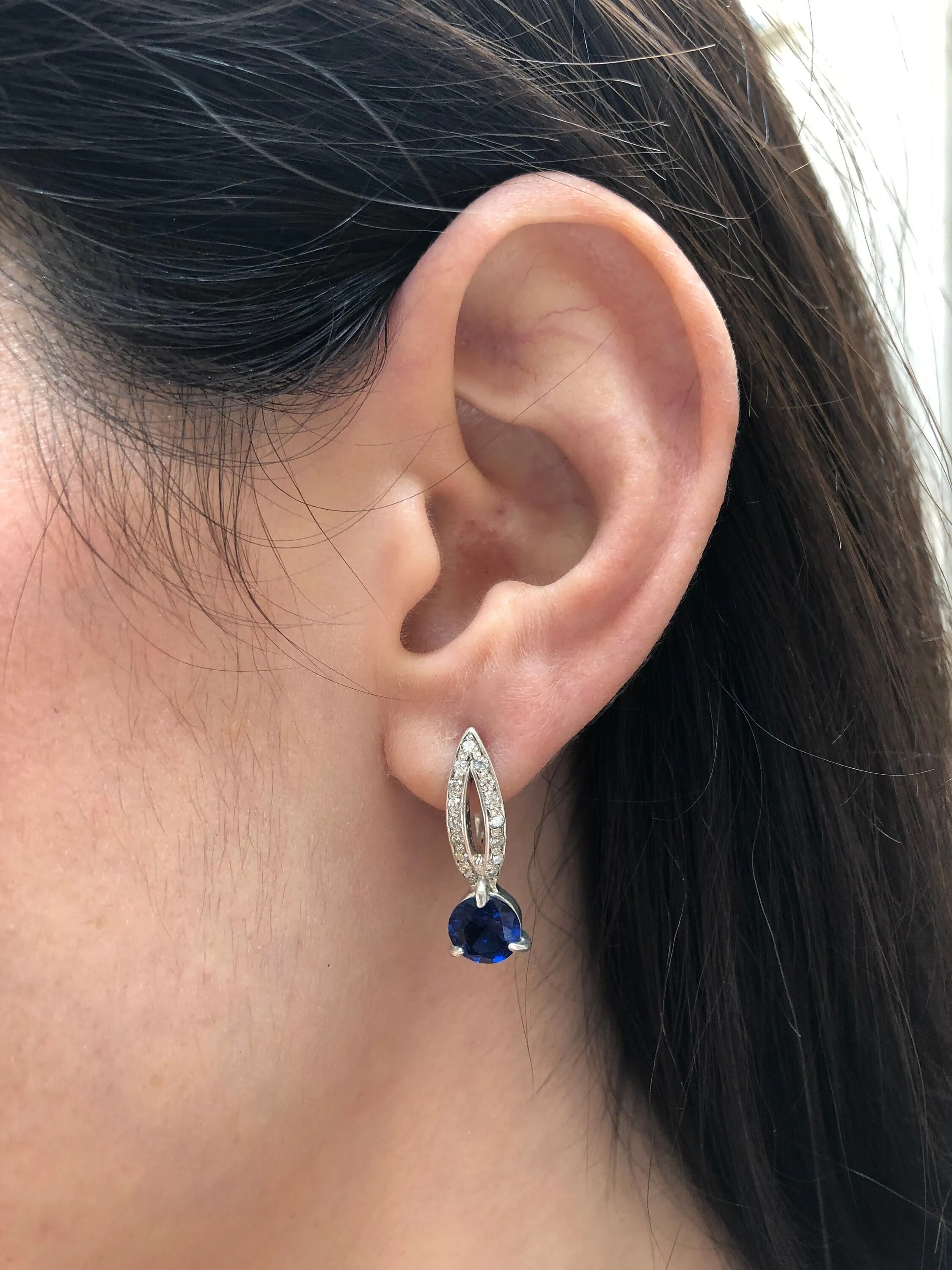 Drop Sapphire Earrings - Royal Blue Earrings - Vintage Oval Earrings