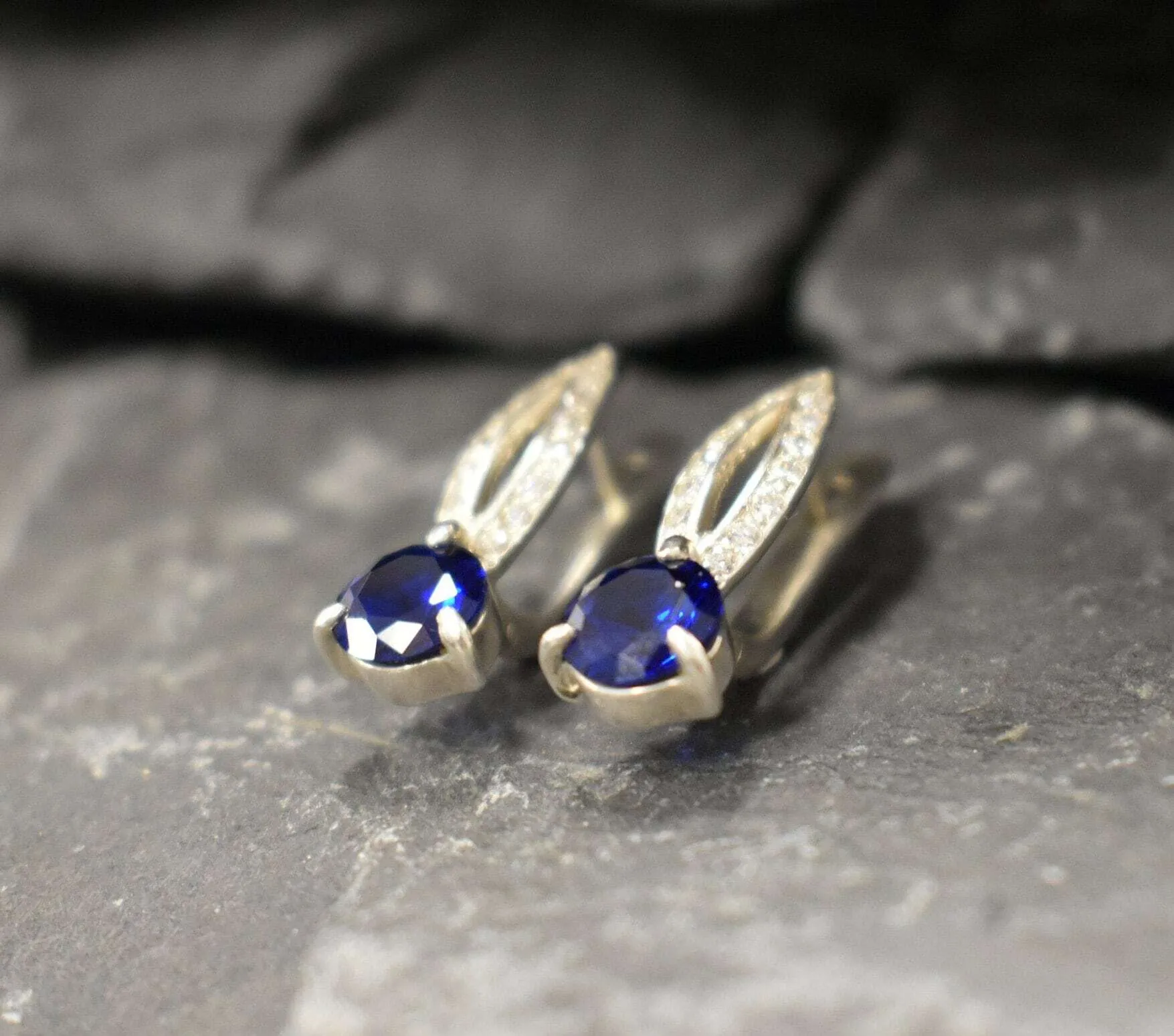 Drop Sapphire Earrings - Royal Blue Earrings - Vintage Oval Earrings