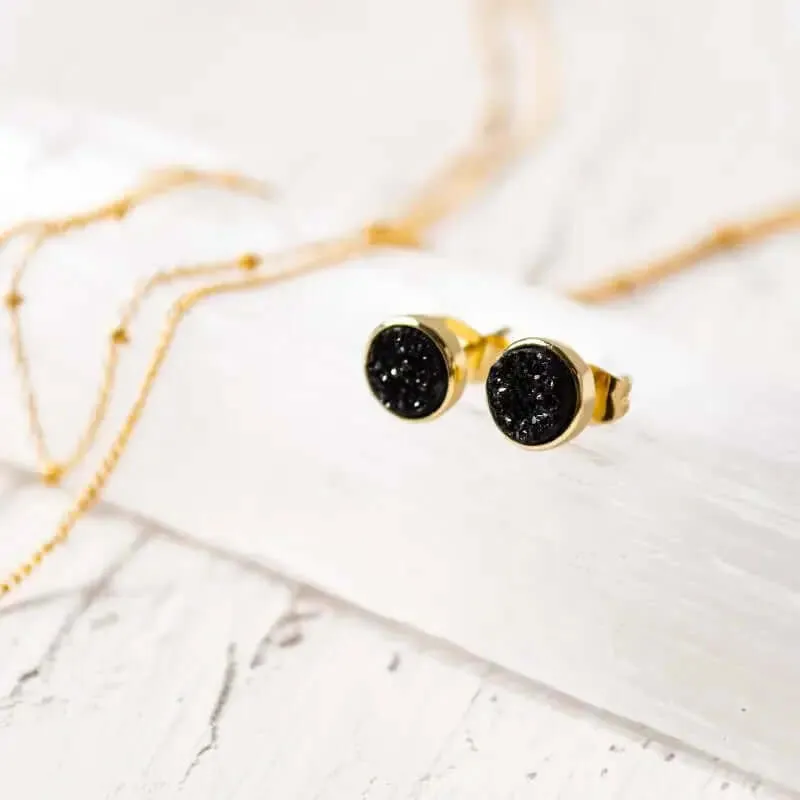 Druzy Round Black Studs