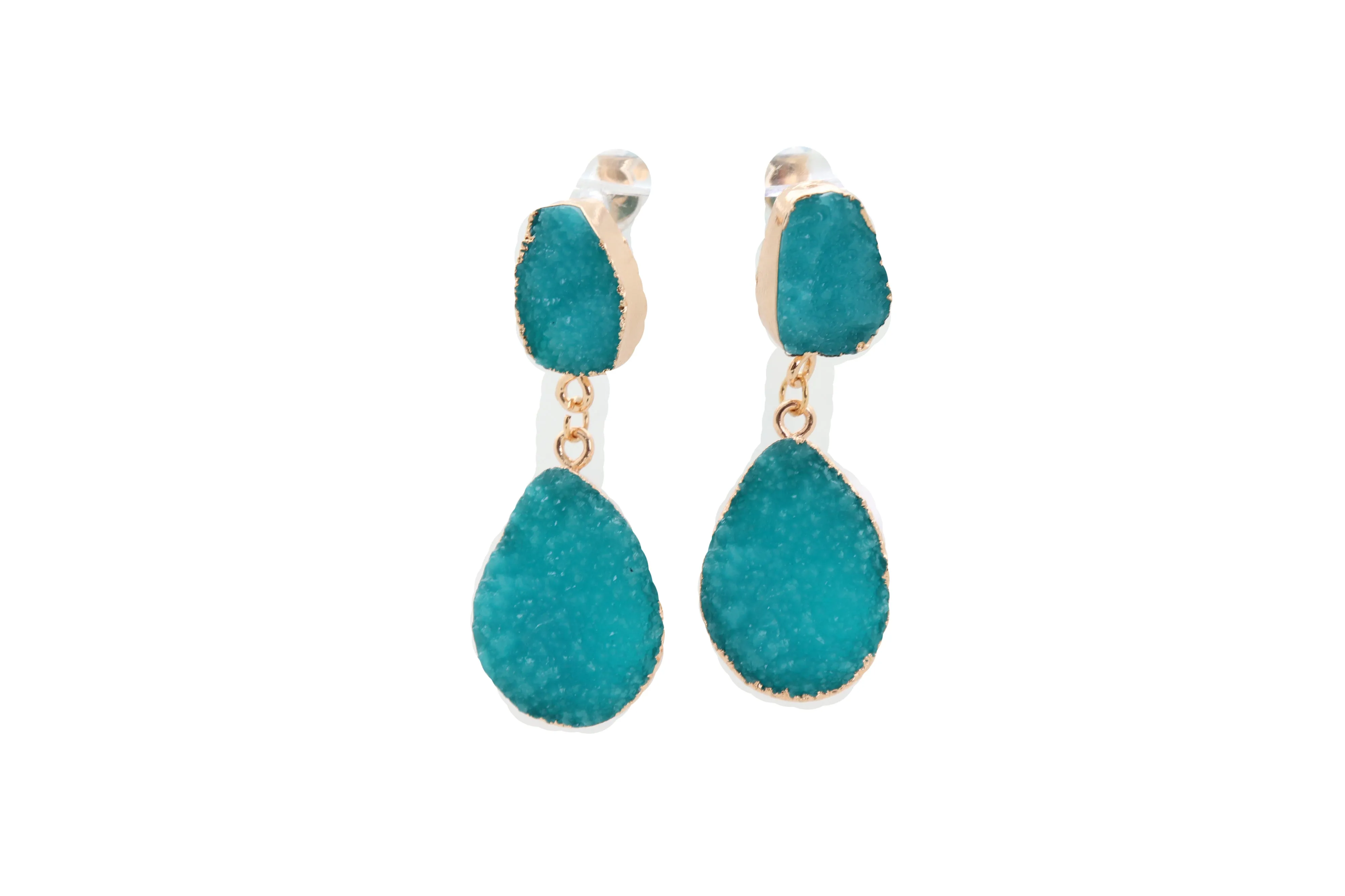 Earrings Set Cute Gold Metal Dangle Turquoise Blue Color Elegant Style