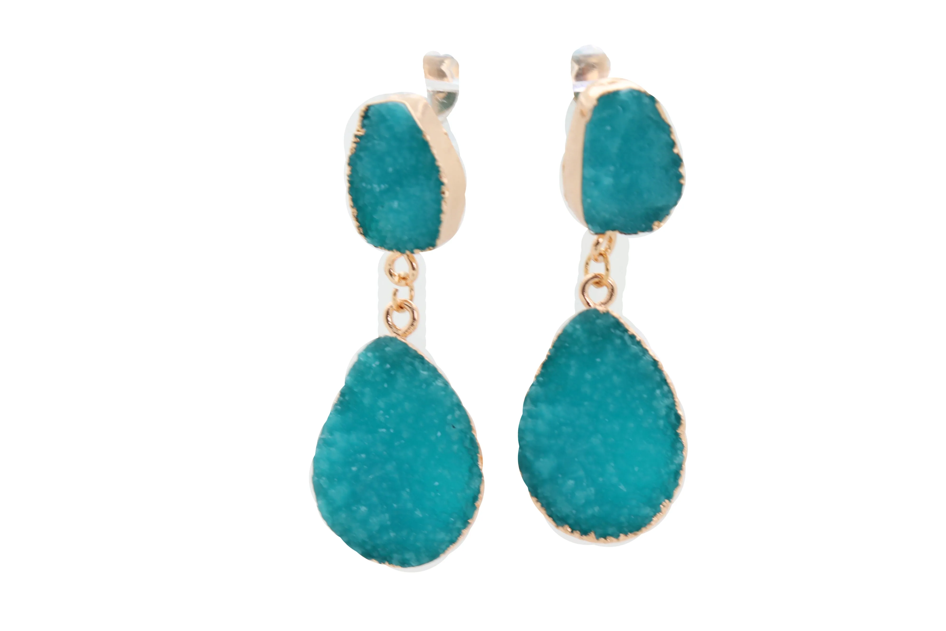 Earrings Set Cute Gold Metal Dangle Turquoise Blue Color Elegant Style