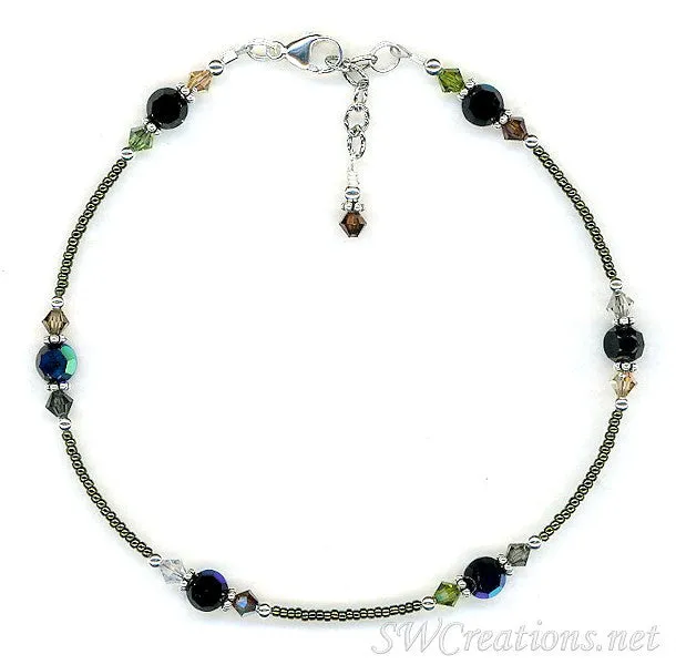 Earth Crystal Jet Beaded Anklet