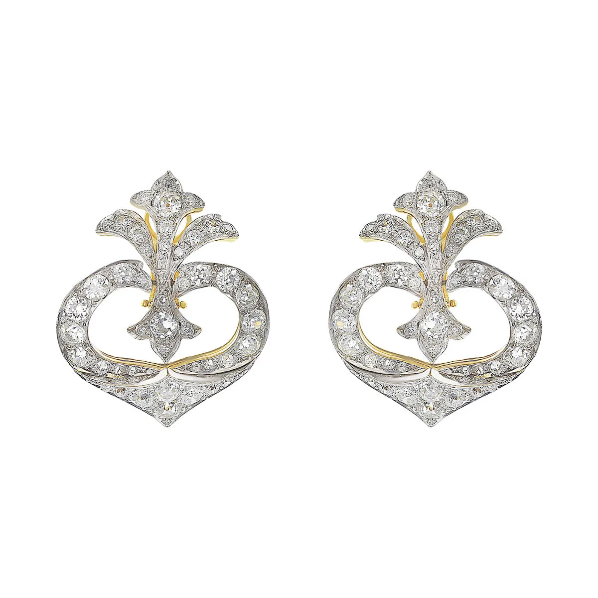 Edwardian Old Mine Cut Diamond Fleur De Lis Earrings