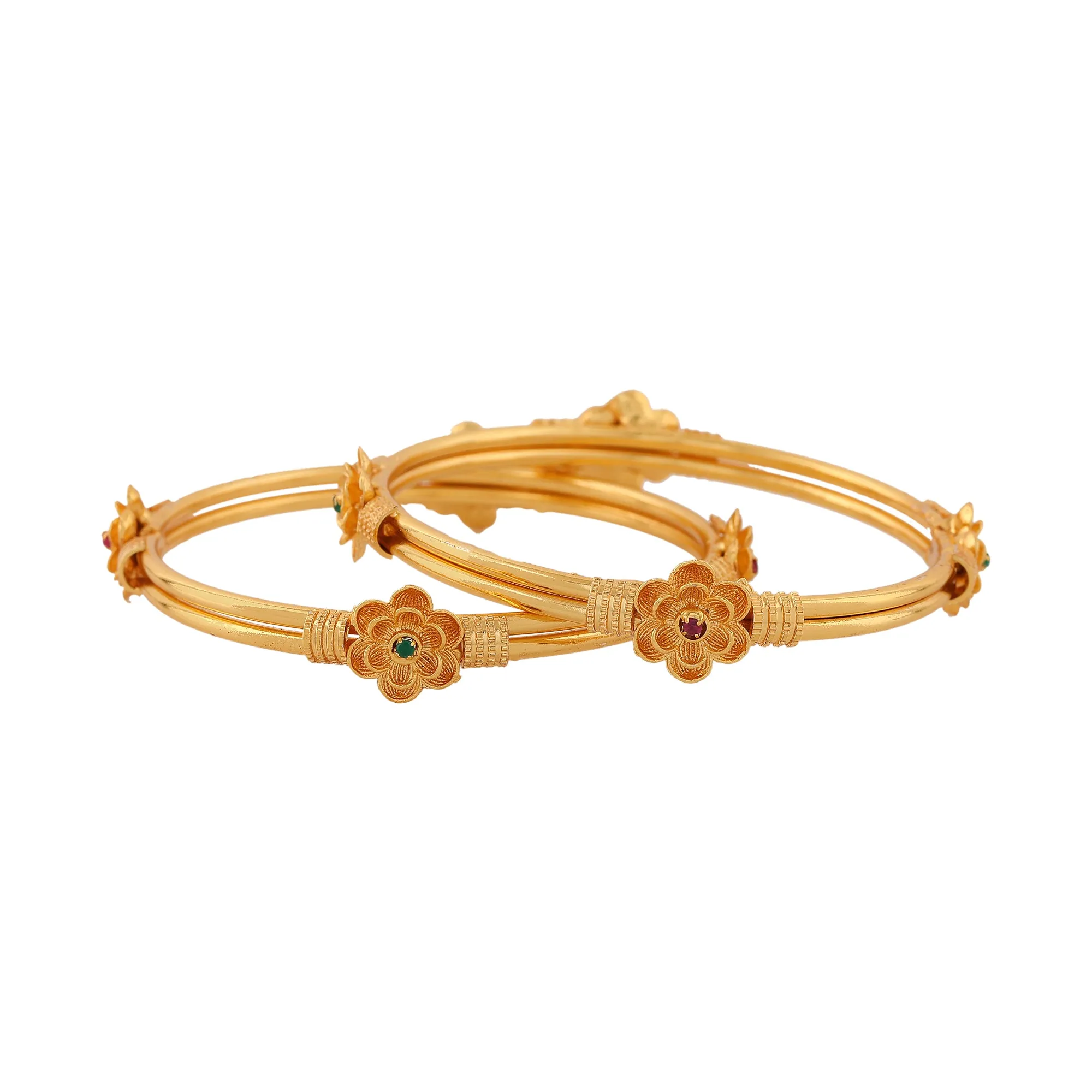 Estele Gold Plated Traditional Floral Designer 2:6 Size Bangles | Classic Design with Modern Elegance for Women