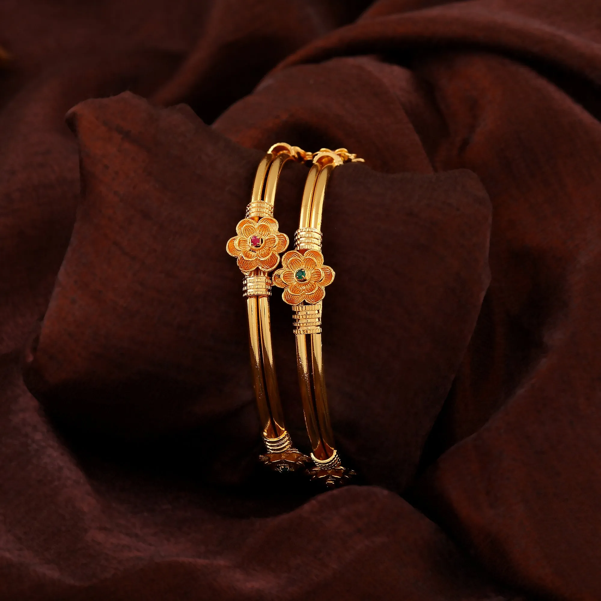 Estele Gold Plated Traditional Floral Designer 2:6 Size Bangles | Classic Design with Modern Elegance for Women