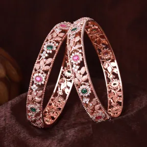 Estele Rosegold-Plated Multi-Color Leaf & Blossom-Design Traditional 2:6 Size Bangles for Women: Timeless Floral Elegance