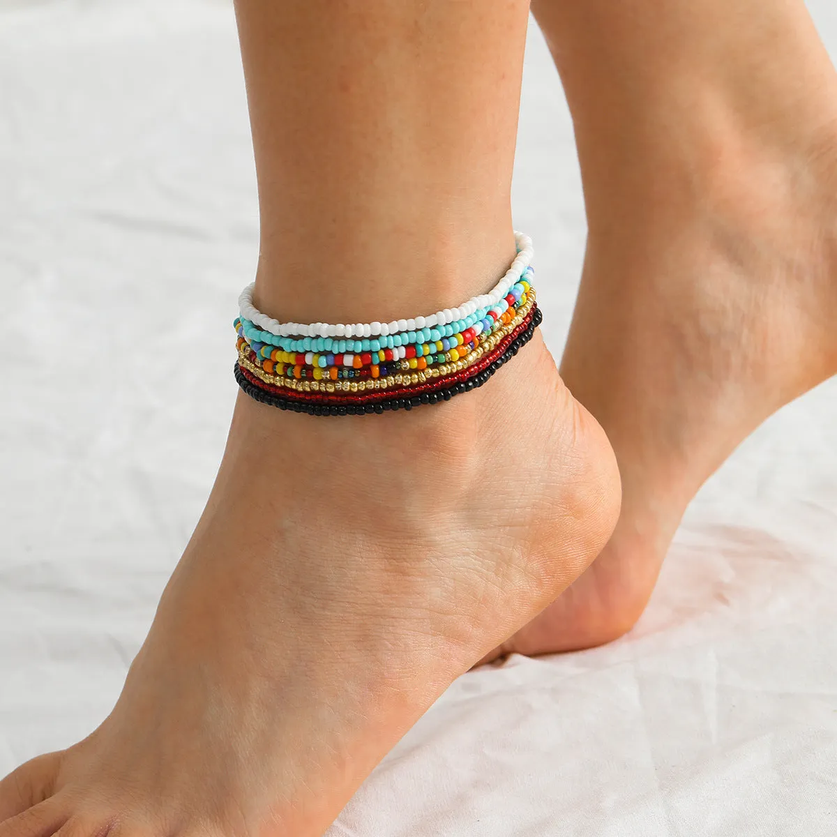 European And American Style Cross-Border Color Beaded Anklet