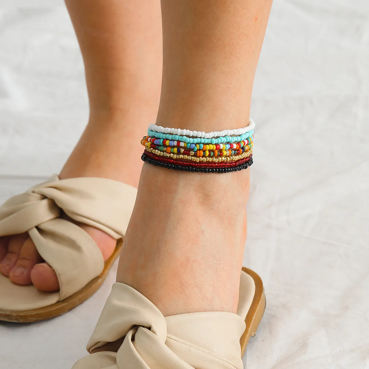 European And American Style Cross-Border Color Beaded Anklet