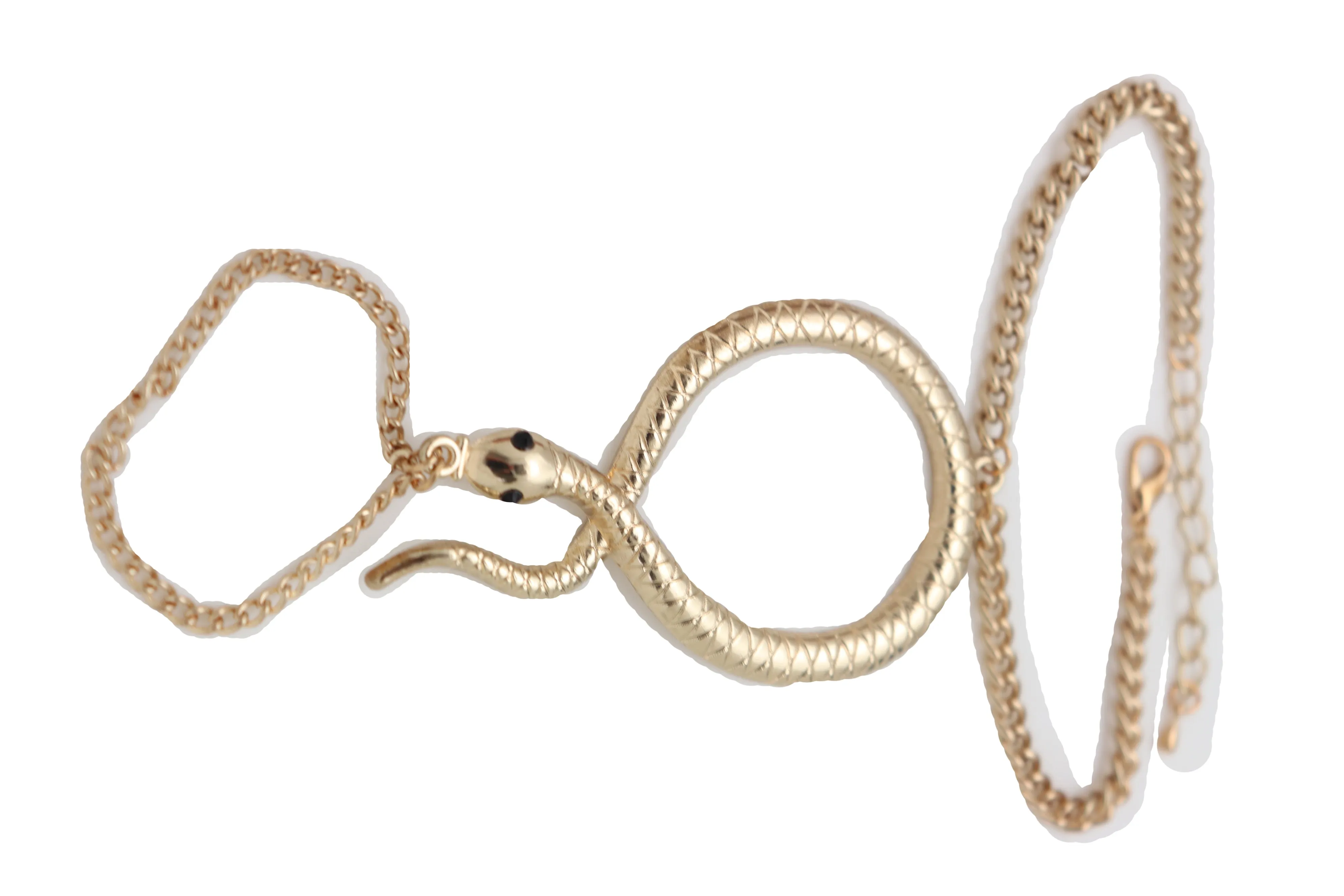 Fashion Bracelet Gold Metal Hand Chain Cobra Snake Jewelry Connected Ring