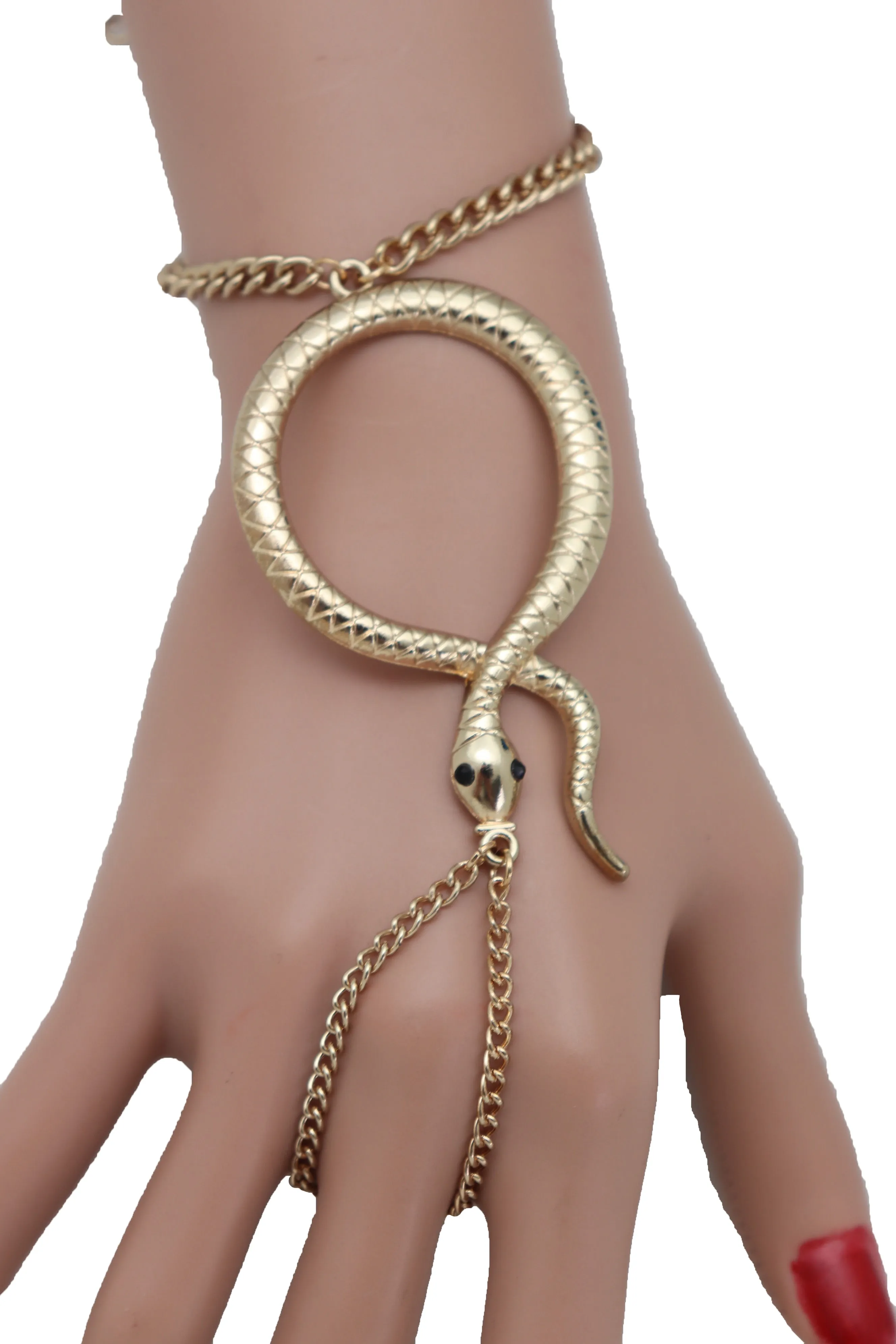 Fashion Bracelet Gold Metal Hand Chain Cobra Snake Jewelry Connected Ring