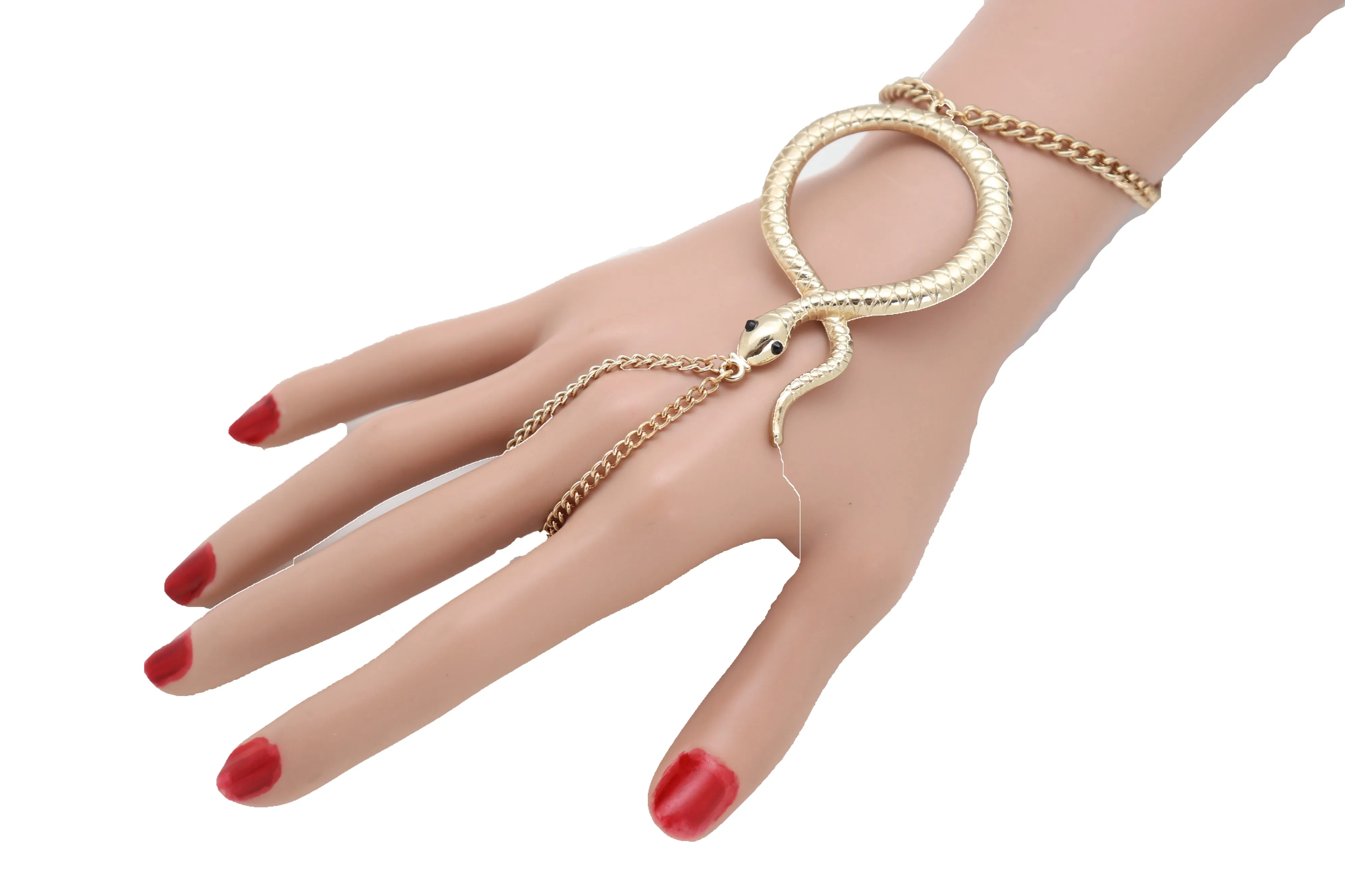 Fashion Bracelet Gold Metal Hand Chain Cobra Snake Jewelry Connected Ring