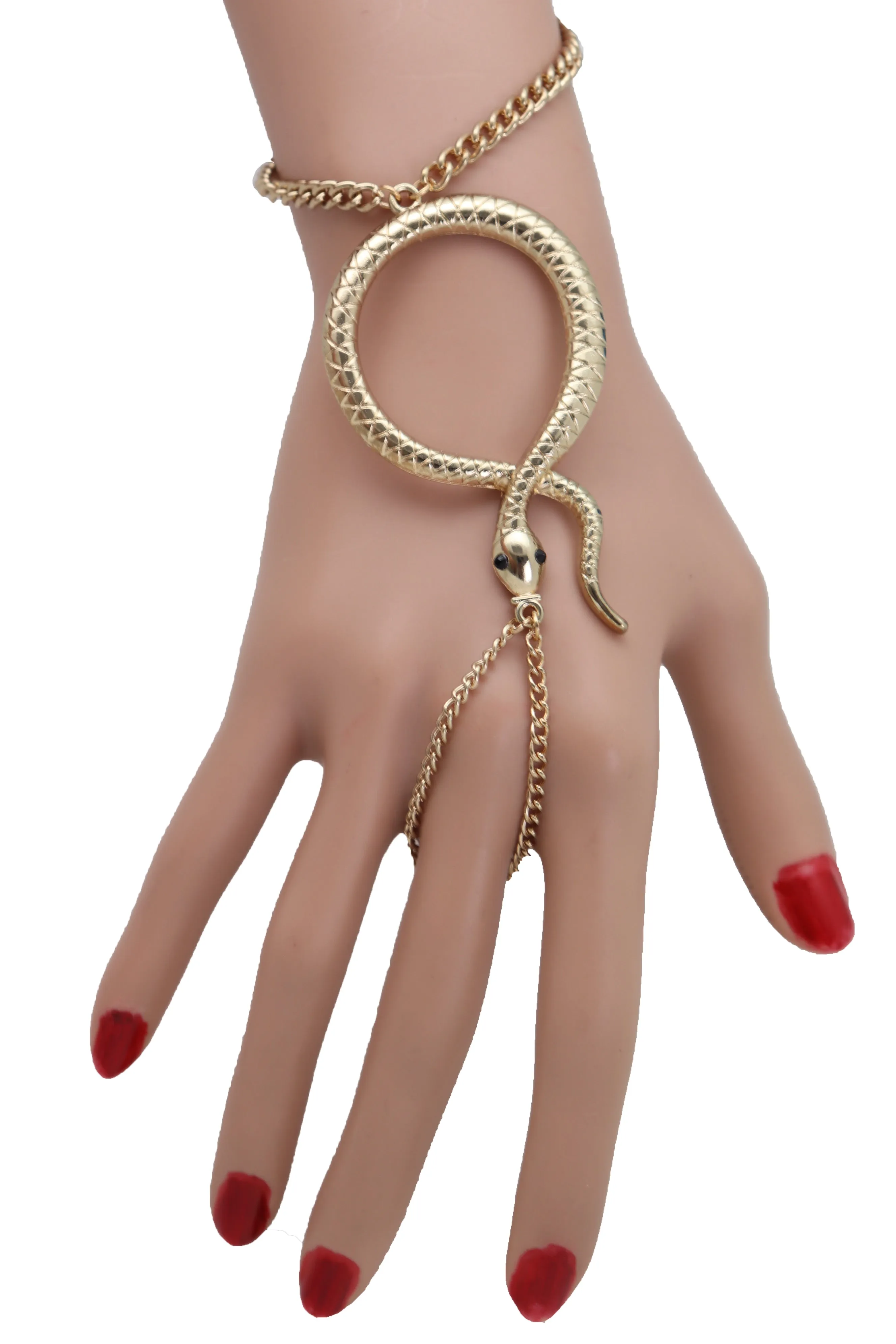 Fashion Bracelet Gold Metal Hand Chain Cobra Snake Jewelry Connected Ring