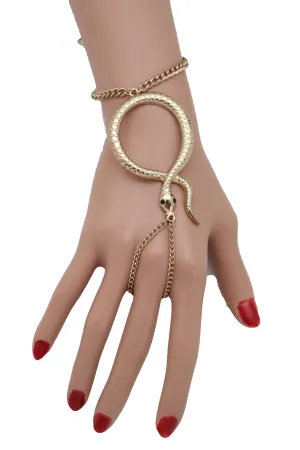 Fashion Bracelet Gold Metal Hand Chain Cobra Snake Jewelry Connected Ring