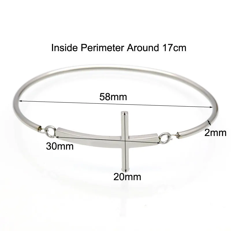 Fashion Gold Sideways Cross Faith Christian Stainless Steel Cross Bracelet Simple Tiny Small Horizontal Cross Bracelets