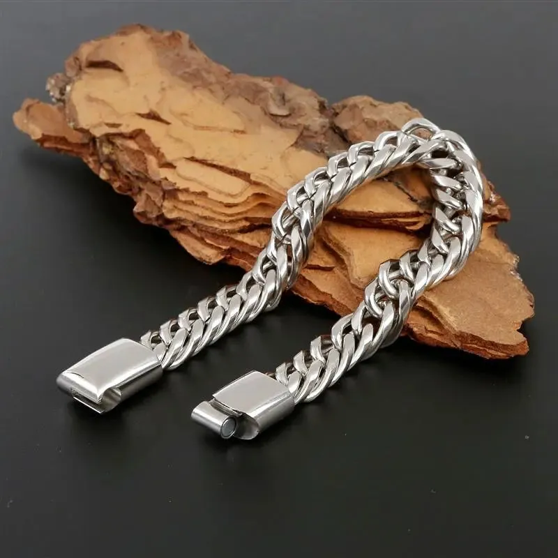 Fashion Stainless Steel Chain Bracelets Hip Hop Cuban Chains Waterproof Male Jewelry Punk Men Accessories On Hand Band