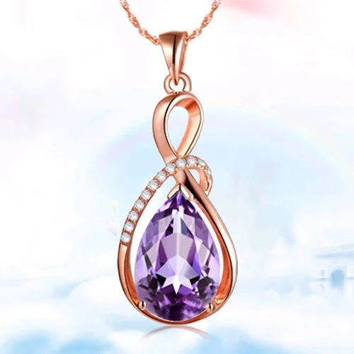 Female charm Water drop pink/purple necklaces pendants jewellery chains crystal women fine jewelry Pendant with stone