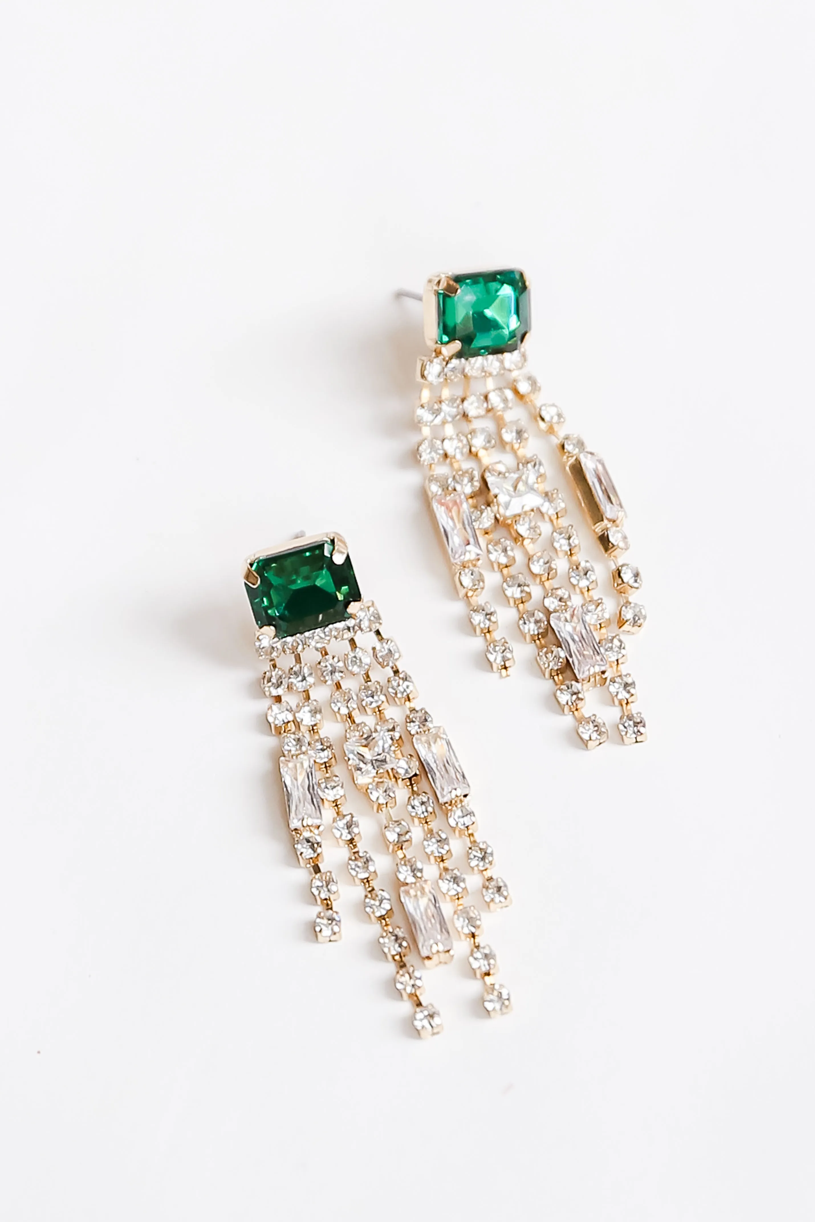 FINAL SALE - Camille Green Rhinestone Fringe Earrings