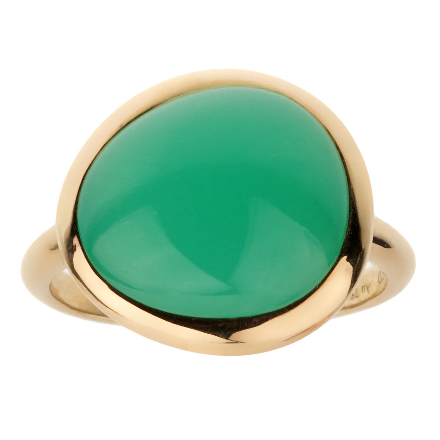 Fred of Paris 7ct Chrysoprase Cabochon Yellow Gold Cocktail Ring Size 7 1/2