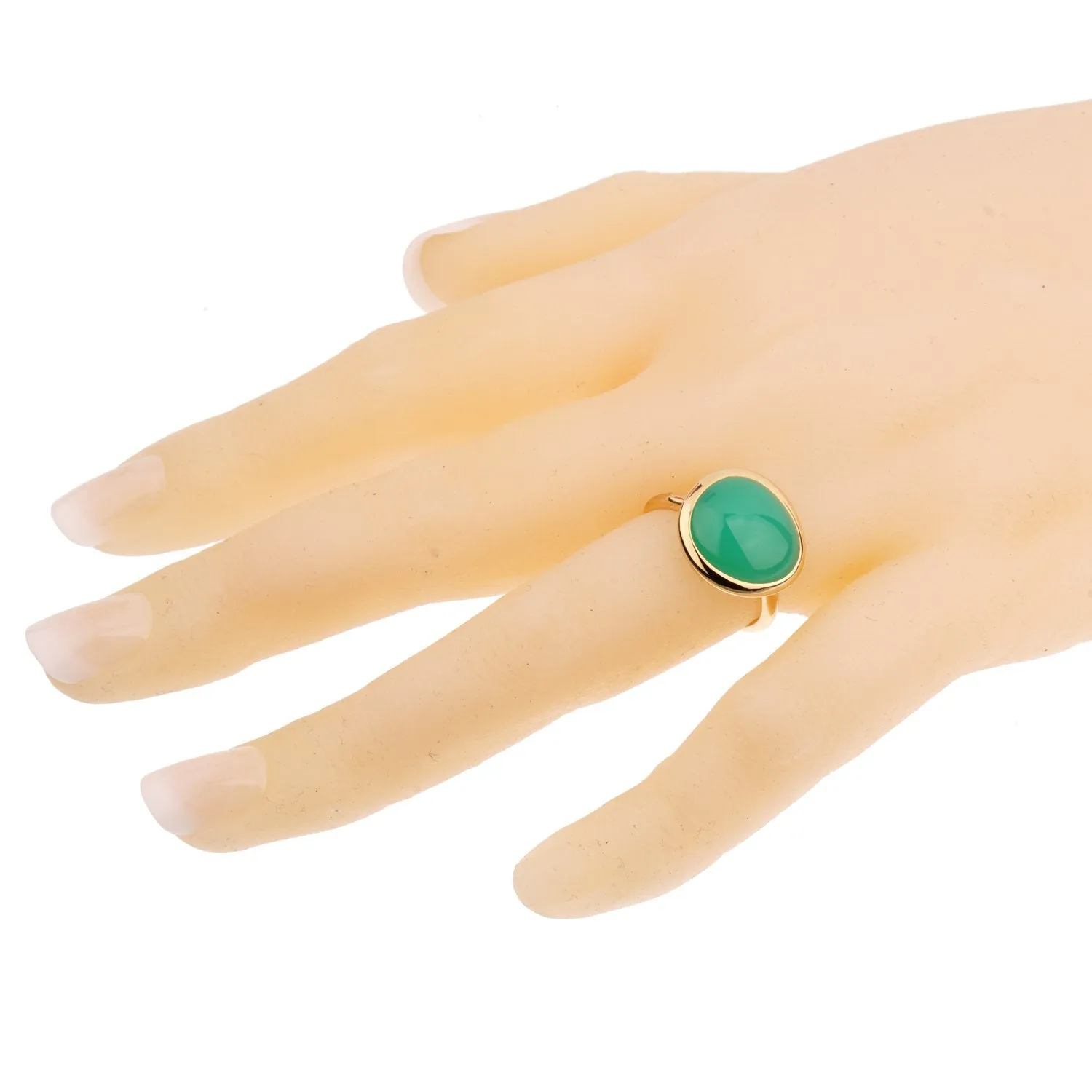 Fred of Paris 7ct Chrysoprase Cabochon Yellow Gold Cocktail Ring Size 7 1/2