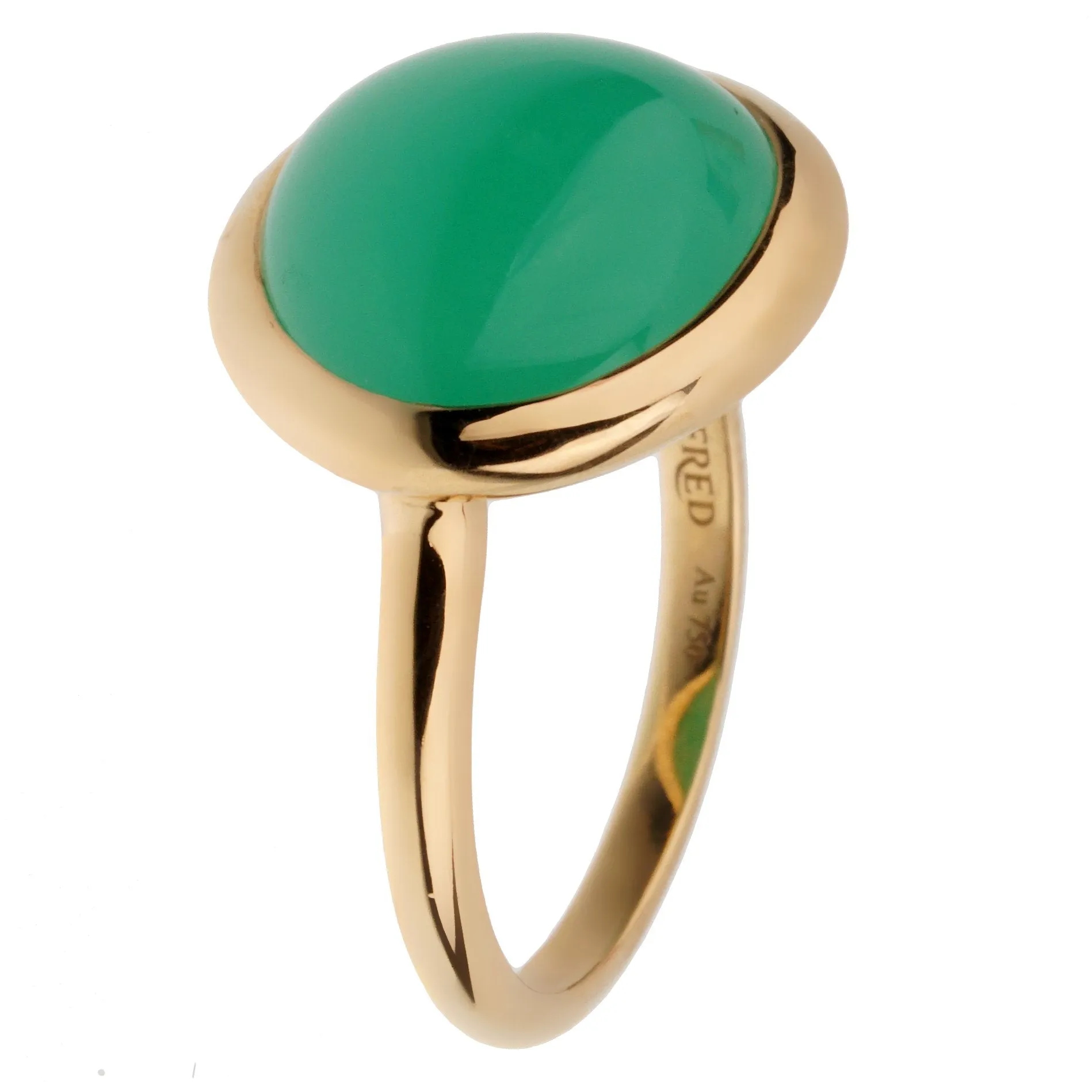 Fred of Paris 7ct Chrysoprase Cabochon Yellow Gold Cocktail Ring Size 7 1/2