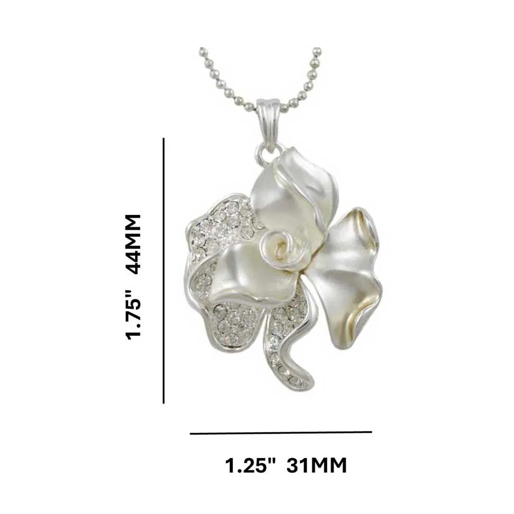 Frosted Silver-tone Crystal Rose Rose Pendant on Chain - RSN619