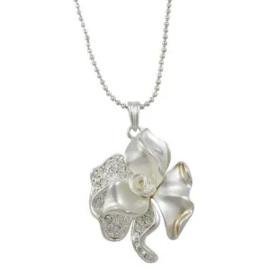 Frosted Silver-tone Crystal Rose Rose Pendant on Chain - RSN619