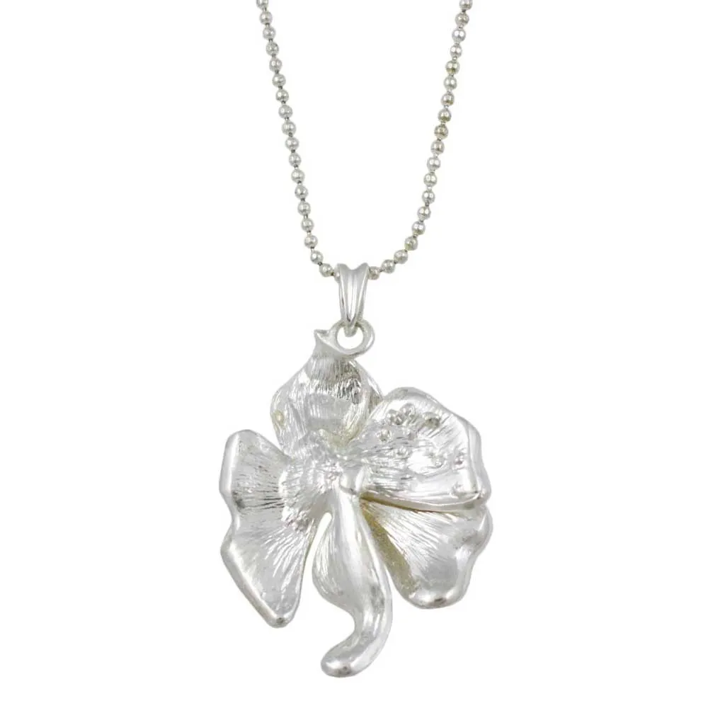 Frosted Silver-tone Crystal Rose Rose Pendant on Chain - RSN619