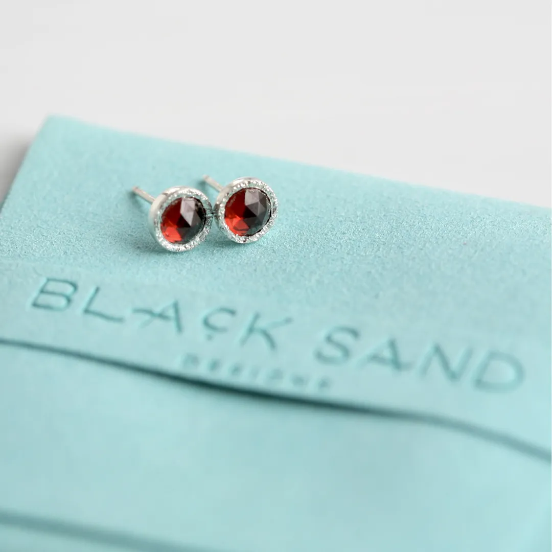 Garnet Stardust Silver Stud Earrings