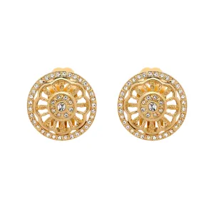 Gold & Crystal Disc Clip Earrings