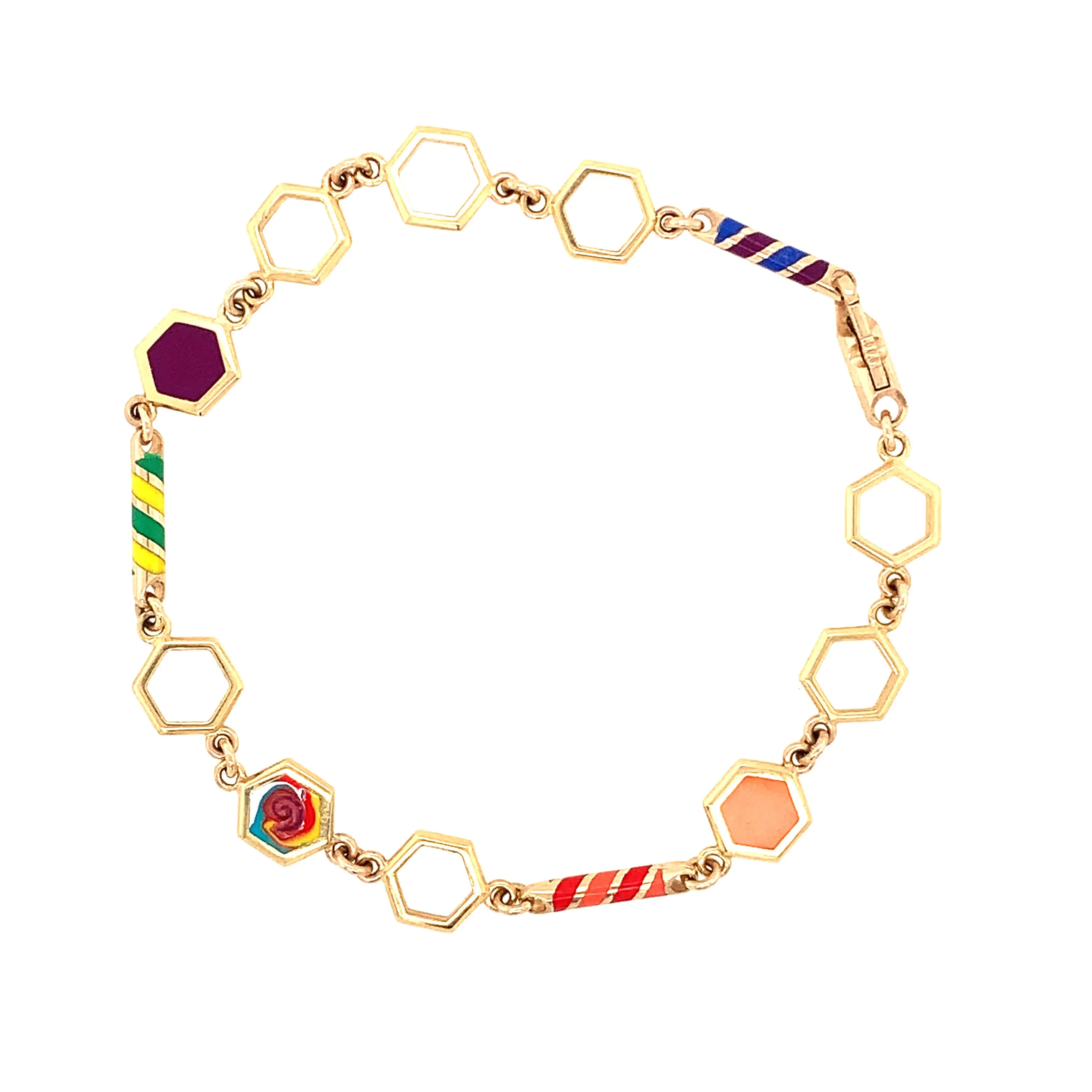 Gold and Candy Colored Ceramic Link Bracelet