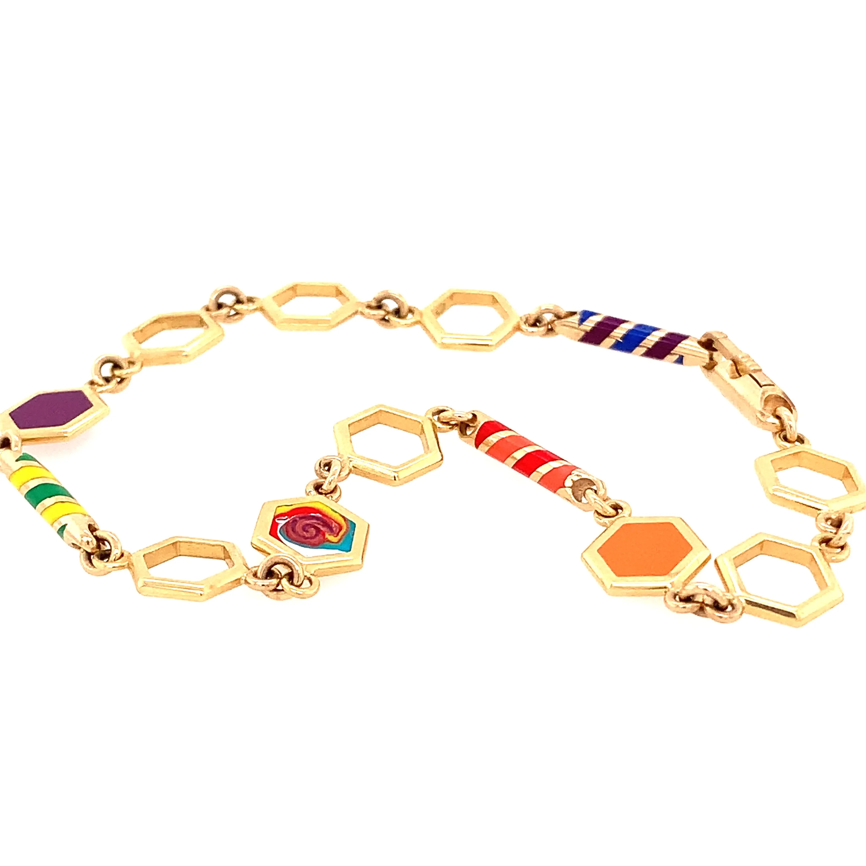 Gold and Candy Colored Ceramic Link Bracelet