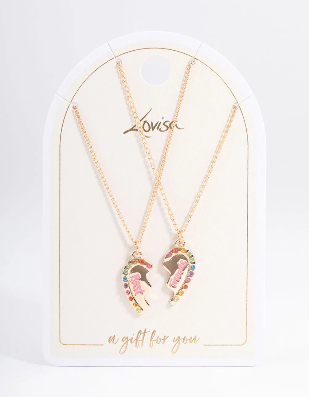 Gold Best Friend Diamante Heart Necklace Pack