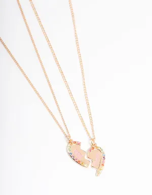 Gold Best Friend Diamante Heart Necklace Pack