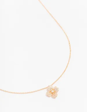 Gold Diamante Flower Pendant Necklace