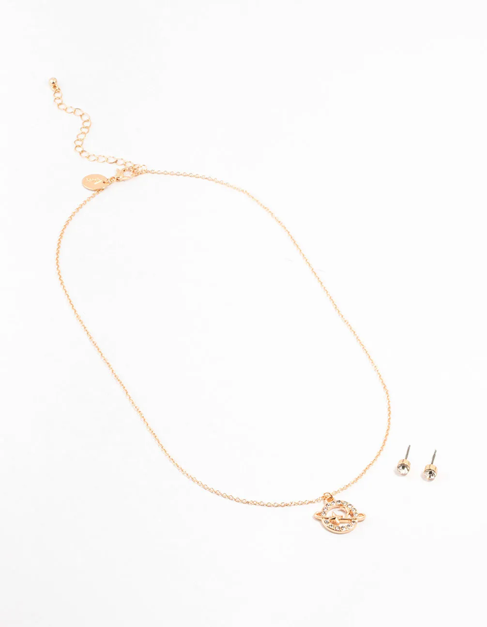 Gold Diamante Planet Necklace & Stud Earrings Set