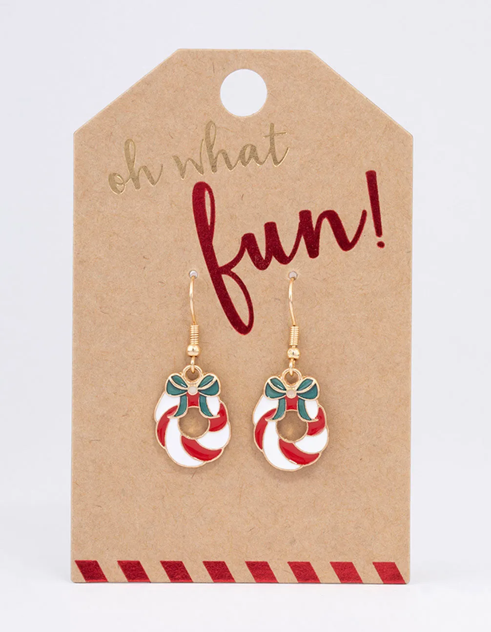 Gold Enamel Christmas Wreath Drop Earrings