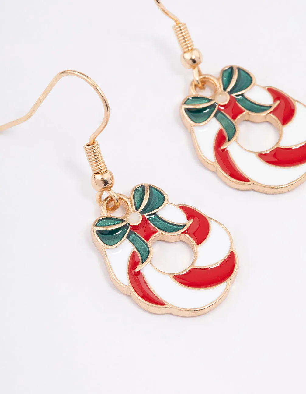 Gold Enamel Christmas Wreath Drop Earrings