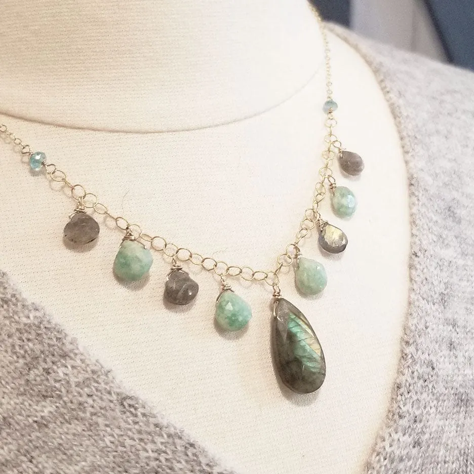 Gold Fill Labradorite and Amazonite Statement Necklace