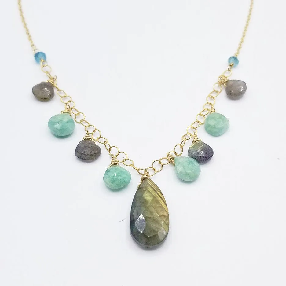 Gold Fill Labradorite and Amazonite Statement Necklace