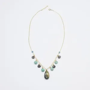 Gold Fill Labradorite and Amazonite Statement Necklace