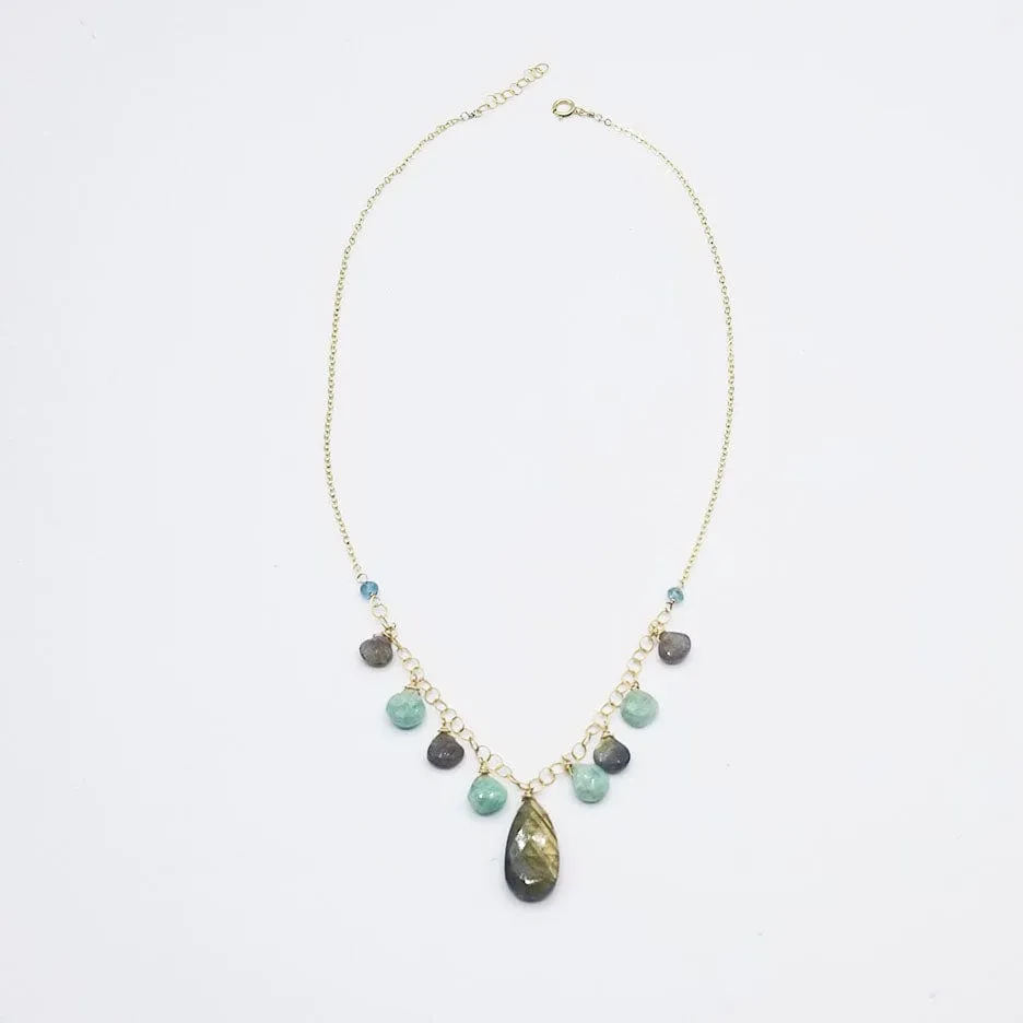 Gold Fill Labradorite and Amazonite Statement Necklace