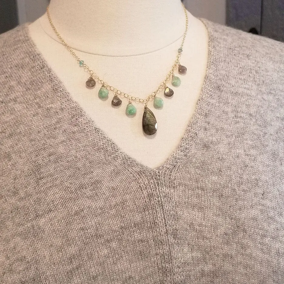 Gold Fill Labradorite and Amazonite Statement Necklace