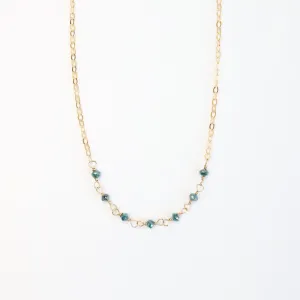 Gold Filled Dainty 7 Green Diamond Rondelle Line Necklace