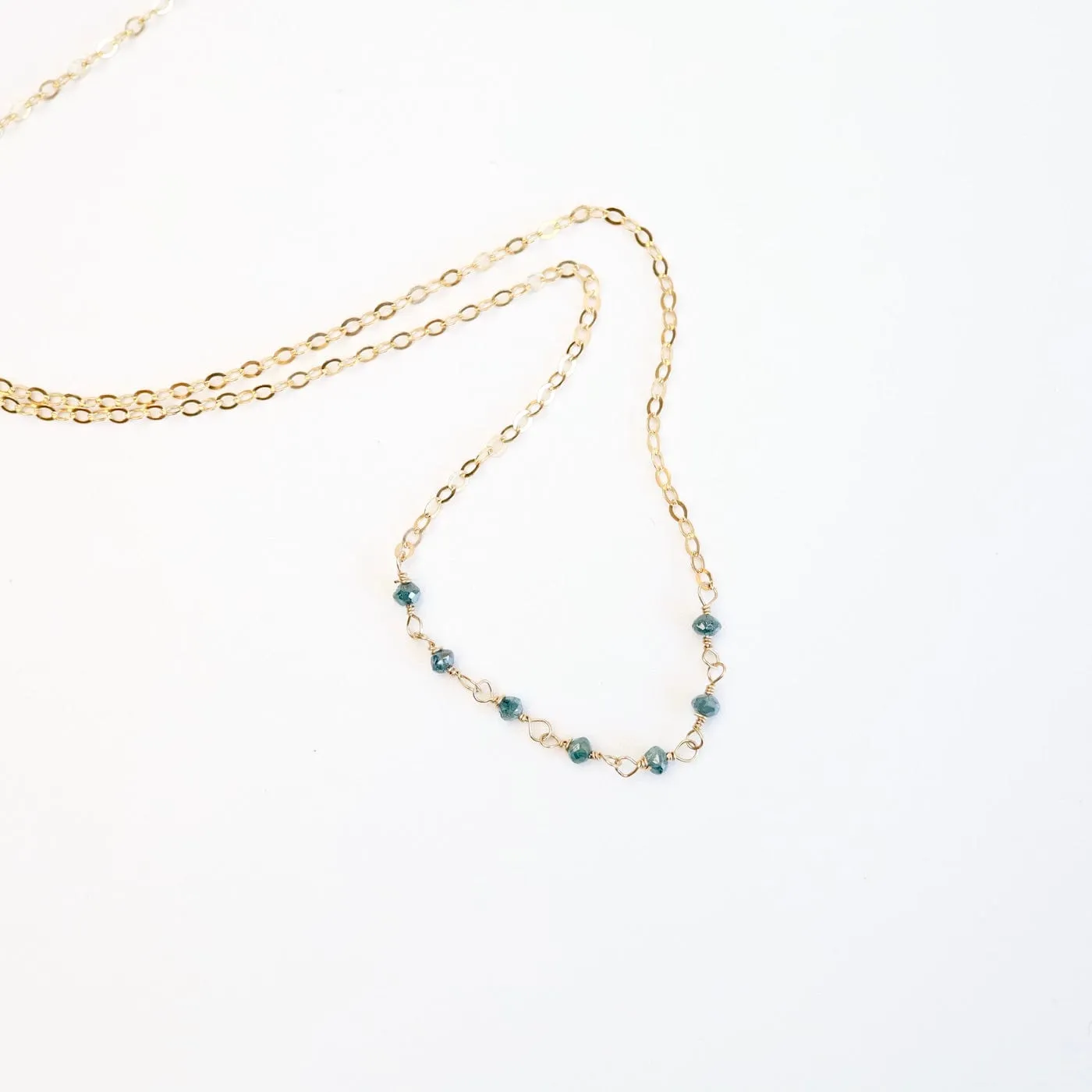 Gold Filled Dainty 7 Green Diamond Rondelle Line Necklace