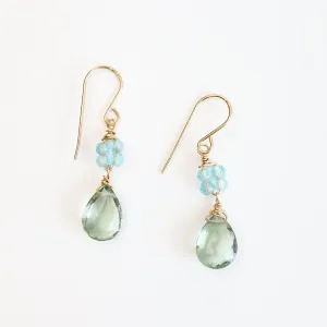 Gold Filled Flower Cluster with Green Amethyst Drop Earring