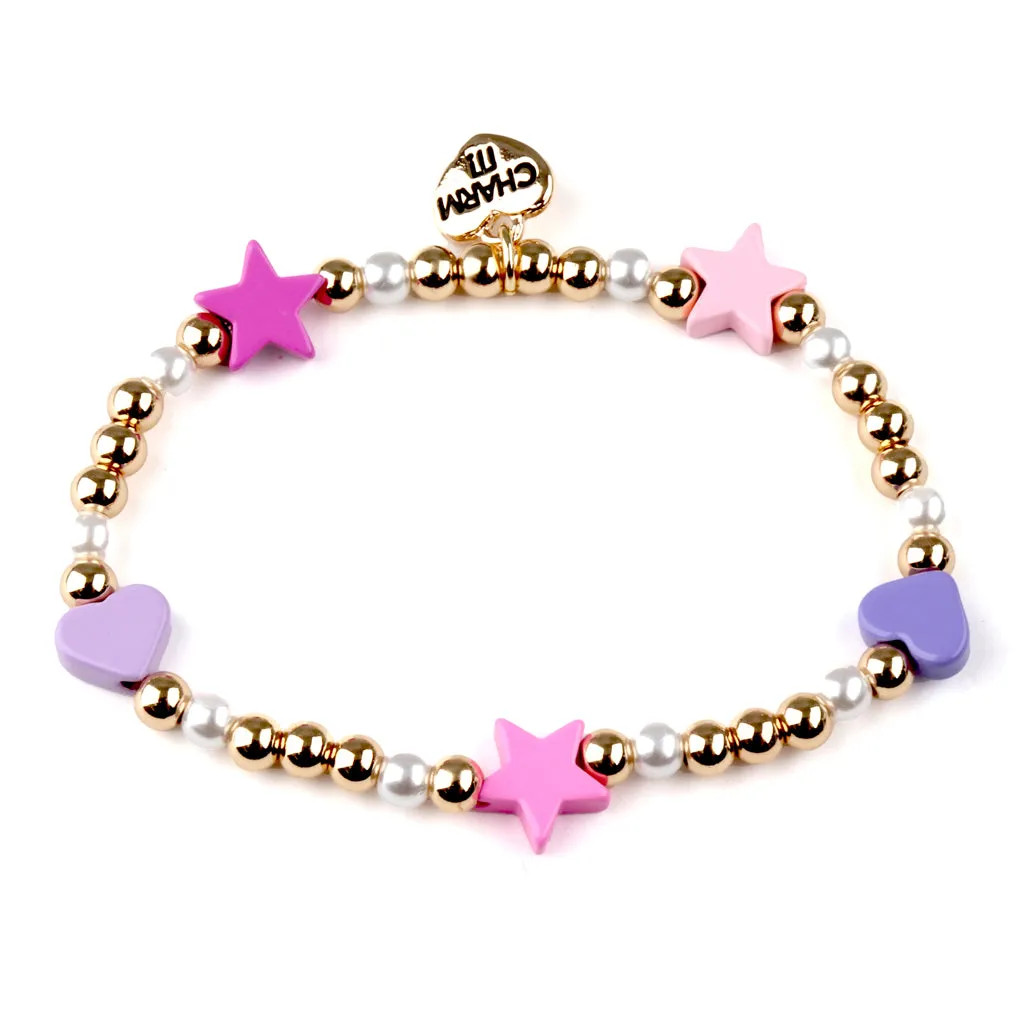 Gold Heart & Star Stretch Bead Bracelet